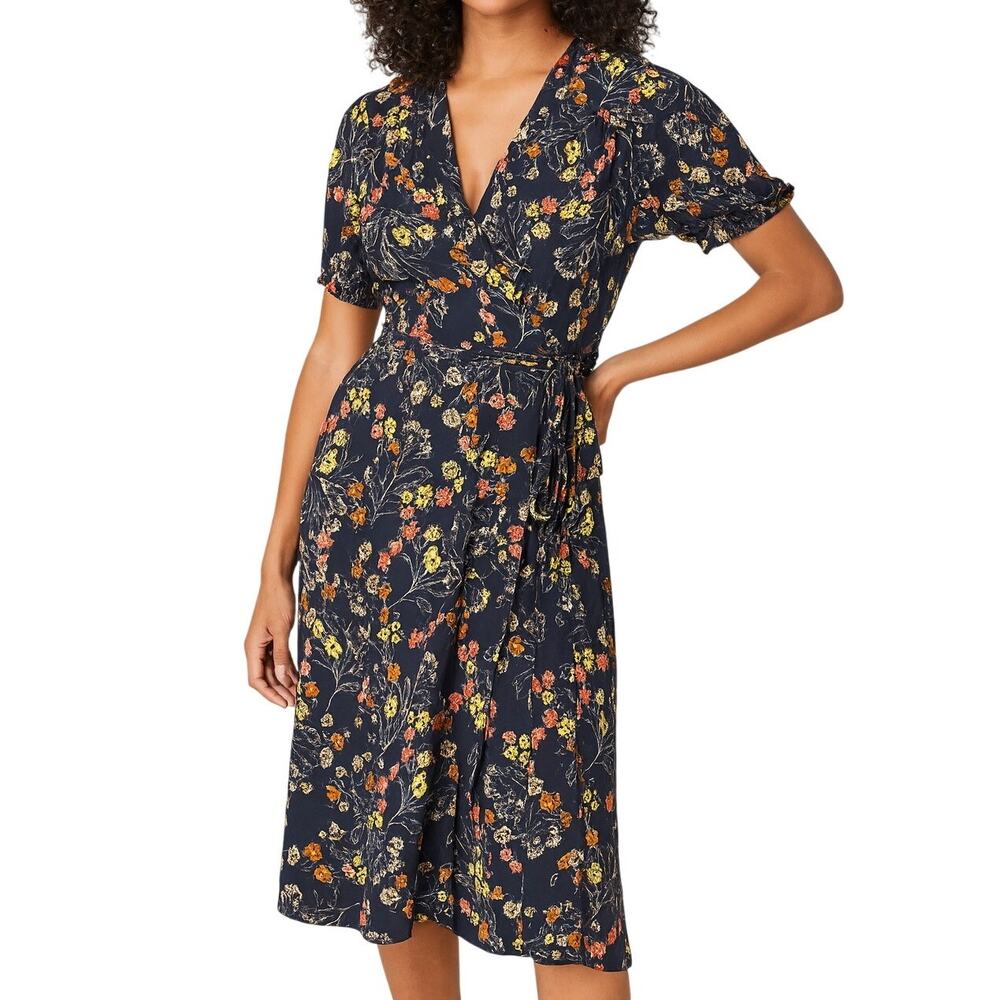 Velvet by Graham & Spencer Grey Floral Wrap Dress Size Large